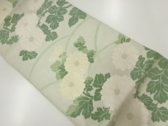 JAPANESE KIMONO / ANTIQUE FUKURO OBI / SILK / WOVEN GRASS & KIKU